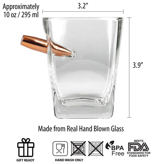 Caliber Gourmet CBGLMSWHISKEY Last Man Standing Bullet Whiskey Glass Clear Glass