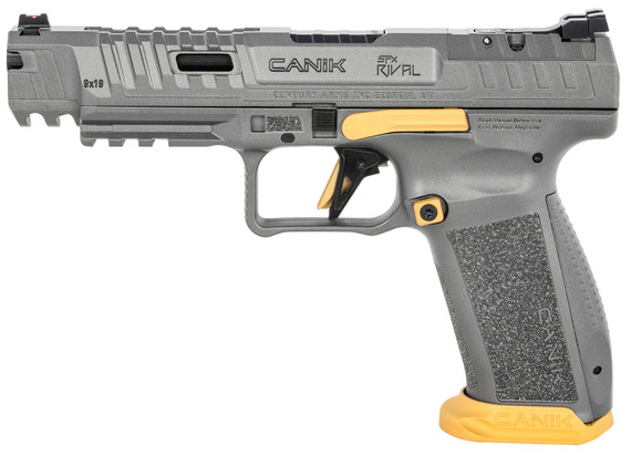 Canik HG6610TN SFx Rival Full Size 9mm Luger 18+1, 5 in Black Steel Barrel, Rival Gray Ported/Serrated Slide, Rival Gray w/Gold Accents Polymer Frame w/Beavertail & Picatinny Rail, Pistol