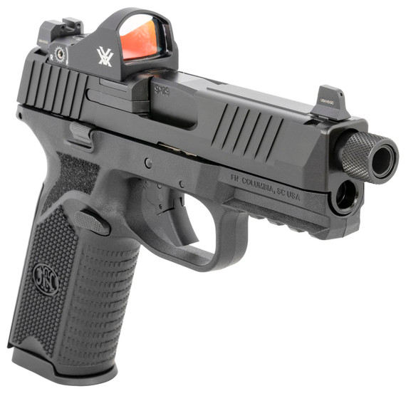 FN 66100844 509T w/Optic Sports South Exclusive 9mm Luger 17+1/24+1, 4.50 in Black Steel Threaded Barrel, Matte Black Optic Ready/Serrated Stainless Steel Slide, Matte Black Polymer Frame w/Picatinny Rail, Vortex Viper Red Dot, Pistol