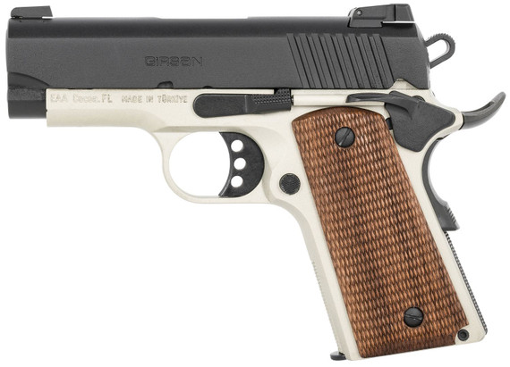 EAA GIRSAN 390046 MC1911 SC Compact 9mm Luger 7+1 3.40 in Black Steel Barrel, Black Serrated Slide, Stainless w/Black Controls Aluminum Frame w/Beavertail, Checkered Laminate Grips, Pistol