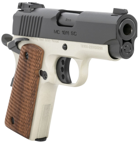 EAA GIRSAN 390046 MC1911 SC Compact 9mm Luger 7+1 3.40 in Black Steel Barrel, Black Serrated Slide, Stainless w/Black Controls Aluminum Frame w/Beavertail, Checkered Laminate Grips, Pistol
