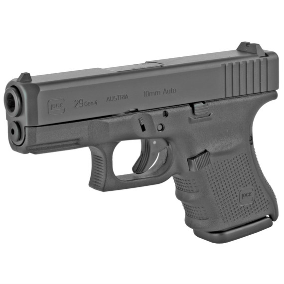 Glock 29 Gen4, Striker Fired, Semi-automatic, Polymer Frame Pistol, Sub-Compact, 10MM, 3.78 in Barrel, Matte Finish, Black, Fixed Sights, 10 Rounds, 2 Magazines, Right Hand G294AUT