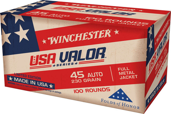 Winchester USAV45A USA Valor 45ACP 230gr Full Metal Jacket 100 Per Box/5 Case Centerfire, Handgun Ammunition