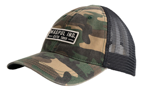 Magpul MAG1260964 Established Garment Trucker Hat Woodland Camo Adjustable Snapback OSFA Embroidered Patch Hat