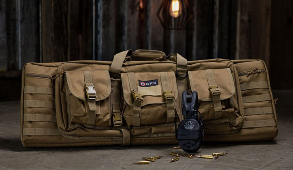 GPS Bags DRC36FDE Double 36 in FDE 600D Polyester w/ 2 Padded, Pistol Sleeves MOLLE Webbing & Lockable Zippers Rifle Case