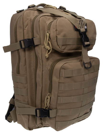 GPS Bags T1712BPT Tactical Bugout Tan Polyester w/ 15 in Laptop Sleeve & Retention System for 2, Pistols &, Magazines