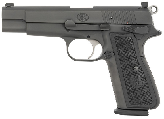FN 66100256 High Power 9mm Luger 17+1, 4.70 in Black Target Crown Steel Barrel, Black PVD Serrated Steel Slide & Steel Frame w/Beavertail, Black Textured Polymer Grip, Pistol
