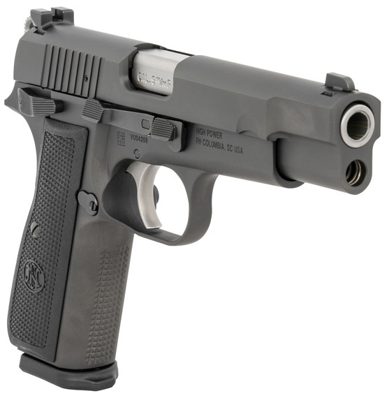 FN 66100256 High Power 9mm Luger 17+1, 4.70 in Black Target Crown Steel Barrel, Black PVD Serrated Steel Slide & Steel Frame w/Beavertail, Black Textured Polymer Grip, Pistol