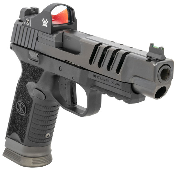 FN 66101462 509 LS Edge 9mm Luger 17+1, 5 in Black Target Crown Steel Barrel, Graphite PVD Lightening Cut/Long Slide/Optic Cut/Serrated Steel Slide & Polymer Frame w/Picatinny Rail, Black Interchangeable Backstrap Grip, Vortex Viper Red Dot, Pistol