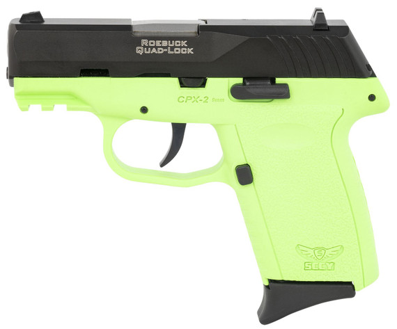 SCCY Industries CPX2CBLGG3 CPX-2 Gen3 9mm Luger Caliber with 3.10 in Barrel, 10+1 Capacity, Lime Green Finish Picatinny Rail Frame, Serrated Black Nitride Stainless Steel Slide, Polymer Grip & No Manual Thumb Safety, Pistol