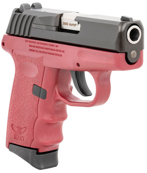 SCCY Industries CPX-3CBCR CPX-3 Sub-Compact Frame 380 ACP 10+1, 3.10 in Stainless Quadlock Barrel, Black Nitride Serrated Stainless Steel Slide, Crimson Red Polymer Frame w/Finger Grooves, No Safety, Right Hand, Pistol