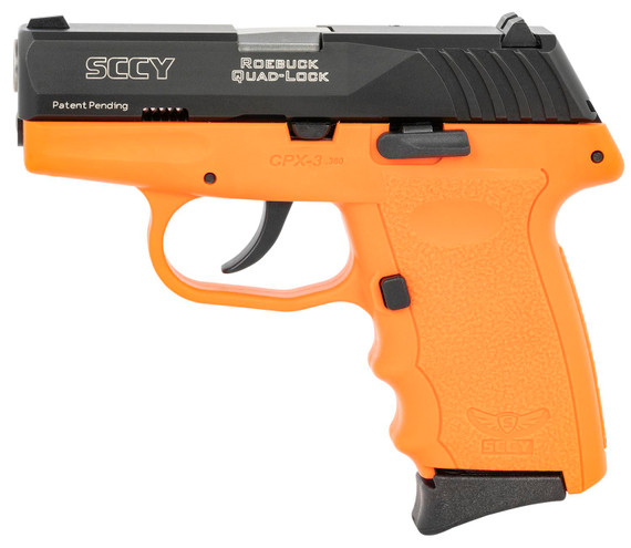 SCCY Industries CPX-3CBOR CPX-3 Sub-Compact Frame 380 ACP 10+1, 3.10 in Stainless Quadlock Barrel, Black Nitride Serrated Stainless Steel Slide, Orange Polymer Frame w/Finger Grooves, No Safety, Right Hand, Pistol