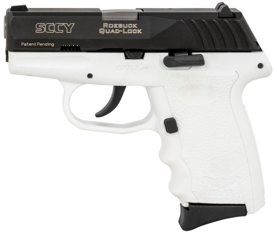 SCCY Industries CPX-3CBWT CPX-3 Sub-Compact Frame 380 ACP 10+1, 3.10 in Stainless Quadlock Barrel, Black Nitride Serrated Stainless Steel Slide, White Polymer Frame w/Finger Grooves, No Safety, Right Hand, Pistol
