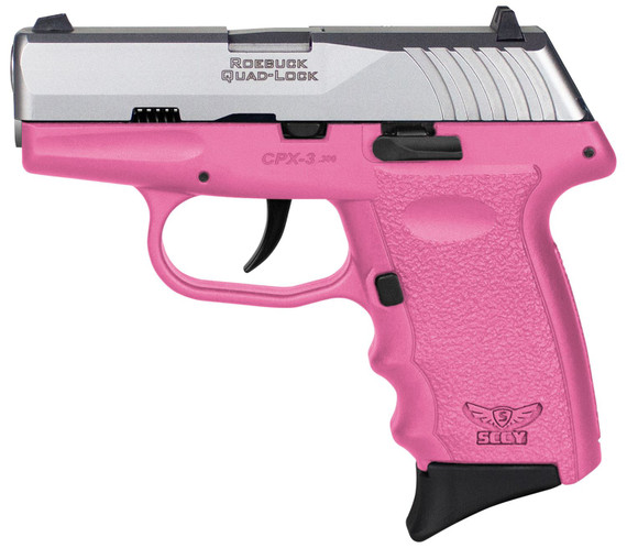 SCCY Industries CPX-3TTPK CPX-3 Sub-Compact Frame 380 ACP 10+1, 3.10 in Stainless Quadlock Barrel, Serrated Stainless Steel Slide, Pink Polymer Frame w/Finger Grooves, No Safety, Right Hand, Pistol