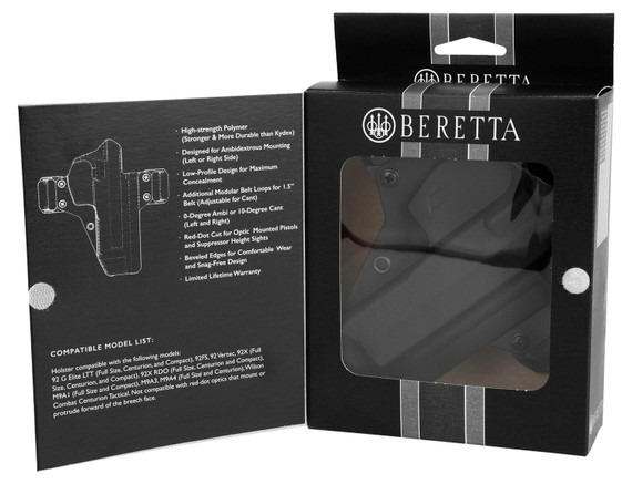 Beretta E0071A21580999UNI 92 OWB Black Polymer Belt Loop Fits Beretta 90 Series Compatible With All Barrel Lengths, Holster