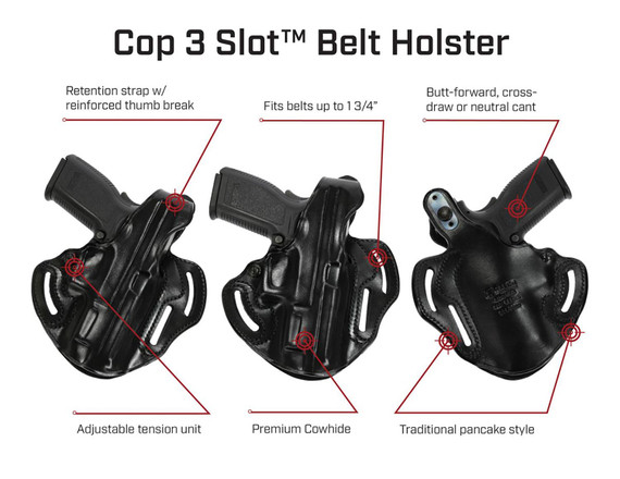 Galco CTS212RB Cop 3 Slot OWB Black Leather Belt Slide Fits 1911 Right Hand, Holster