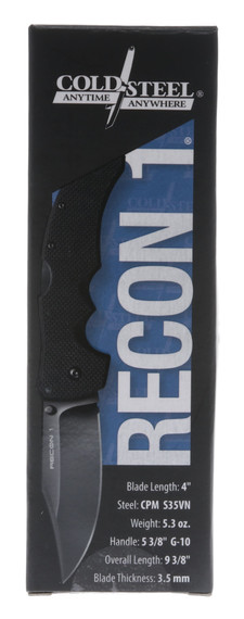 Cold Steel CS27BC Recon 1 4 in Folding Clip Point Plain DLC Coated American S35VN Blade/Black G10 Handle Includes Pocket Clip, Knife
