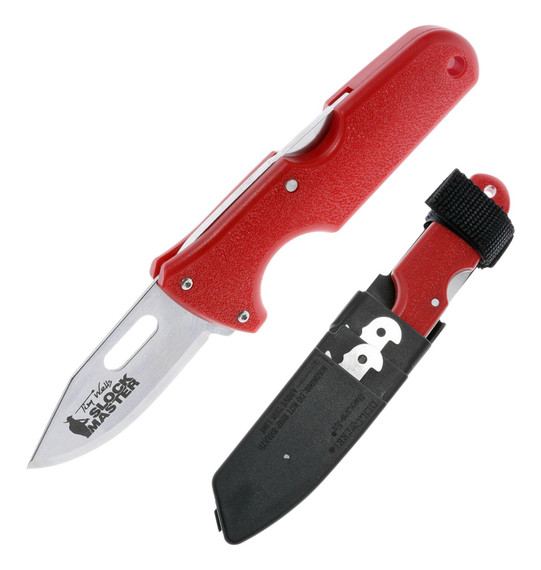 Cold Steel CS40ATZ Click-N-Cut Slock Master 2.50 in Fixed Caping/Clip/Utility Plain/Serrated Satin 420J2 SS Blade Red Textured ABS Handle Includes Sheath, Knife