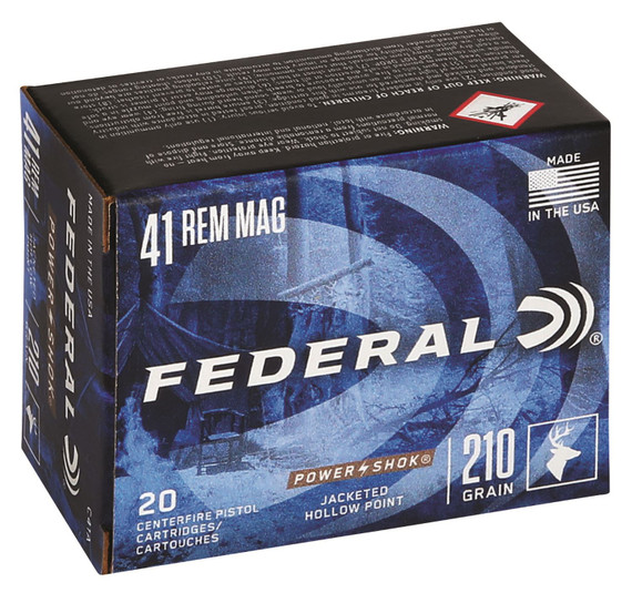 Federal C41A Power-Shok 41RemMag 210gr Jacketed Hollow Point 20 Per Box/25 Case Centerfire, Handgun Ammunition