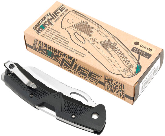 Strike Industries K1BK K1 3.51 in Folding Plain AUS-8A SS Blade Black Textured Polymer Handle Includes Pocket Clip, Knife