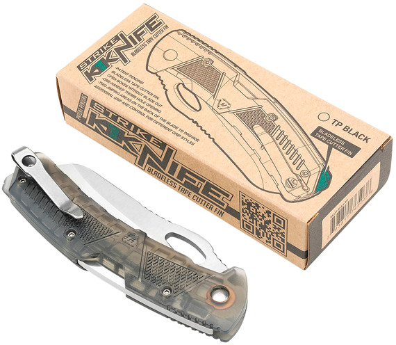 Strike Industries K1TP K1 3.51 in Folding Plain AUS-8A SS Blade Smoke Textured Polymer Handle Includes Pocket Clip, Knife