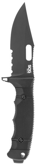 S.O.G SOG17210157 Seal FX 4.30 in Fixed Clip Point Part Serrated Black Cerakote CPM S35VN SS Blade/Black GRN/SS Handle Includes Sheath, Knife