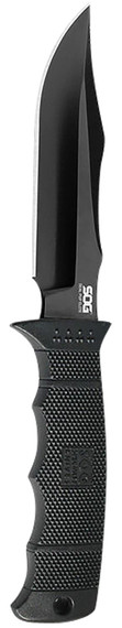 S.O.G SOGE37SNCP Seal Pup Elite 4.85 in Fixed Clip Point Plain Black Hardcased TiCN AUS-8A SS Blade/Black w/Grip Lines GRN Handle Includes Lanyard/Sheath, Knife