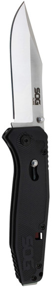 S.O.G SOGFLA1001CP Flare 3.50 in Folding Plain Clip Point Satin Polished/Black GRN Handle, Knife