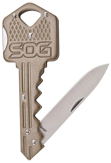 S.O.G SOGKEY102CP Key 1.50 in Folding Plain Drop Point Satin 5Cr13MoV SS Blade/ Brass Stainless Steel Handle, Knife