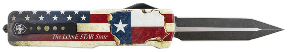 Templar LZTX121 Premium Weighted Large 3.55 in OTF Dagger Plain Black Oxide Stonewashed Powdered D2 Steel Blade/5.25 in Red/White/Blue w/ inThe LONE STAR State in Aluminum Zinc Alloy Handle, Knife