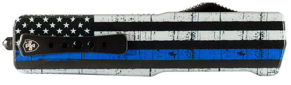 Templar SABTB32 Premium Lightweight Small 3 in Fixed OTF Drop Point Plain Black Oxide Stonewashed Powdered D2 Steel Blade/4.50 in Black & White w/Blue Line Anodized Aluminum Handle, Knife