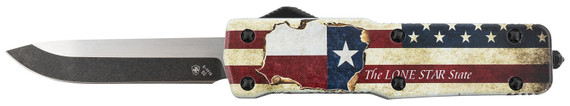 Templar SZTX321 Premium Weighted Small 3 in OTF Drop Point Plain Black Oxide Stonewashed Powdered D2 Steel Blade/4.50 in Red/White/Blue w/ inThe LONE STAR State in Aluminum Zinc Alloy Handle, Knife