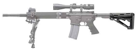 Hogue 15556 OverMolded Collapsible Buttstock made of Synthetic Material with Black Finish, Slate Gray OverMolded Rubber & Includes Slate Gray Rubber Finger Grooved Grip for AR-15, M16 with Mil-Spec Buffer Tube (Tube Not Included)