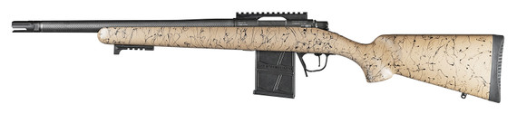 Christensen Arms 8010612200 Ridgeline Scout 223 Rem 4+1 16 in Black Nitride Threaded Barrel, Black Nitride Integral Scope Base Aluminum Receiver, Tan w/Black Webbing Fixed Sporter Carbon Fiber Stock, , Rifle