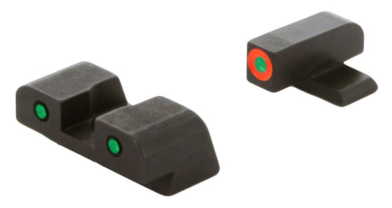 AmeriGlo SA446 Spartan Sight Set for Springfield Armory Hellcat Standard Black | Green Tritium with Orange Outline Front Sight Green Tritium with Black Outline Rear Sight