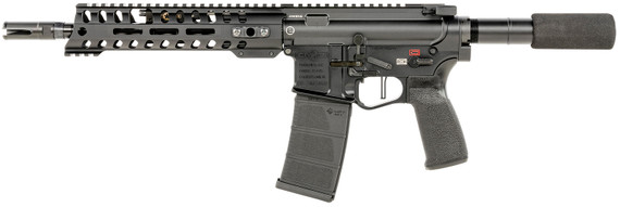 Patriot Ordnance Factory 01796 Renegade + Direct Impingement 300 Blackout Caliber with 10.50 in Barrel, 30+1 Capacity, Black Anodized Metal Finish, Buffer Tube Stock, Black Polymer Grip & 9 in M-LOK Handguard Right Hand, Pistol