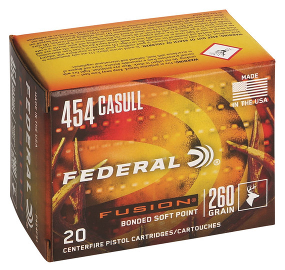 Federal F454FS1 Fusion 454Casull 260gr Fusion Soft Point 20 Per Box/10 Case Centerfire, Handgun Ammunition