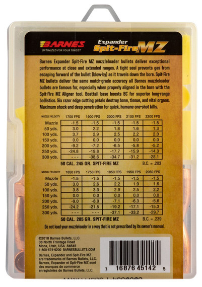 Barnes Bullets 30574 Spit-Fire MZ Expander 50 Spit-FireMZ 245gr 24rd/Box