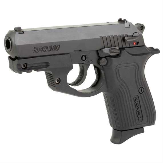 Bersa TPR, Double Action, Semi-automatic, Metal Frame Pistol, Sub Compact, 380ACP, 3.5 in Barrel, Steel, Matte Finish, Black, Polymer Grips, Fixed Sights, 1 Magazine, 8 Rounds TPR380M