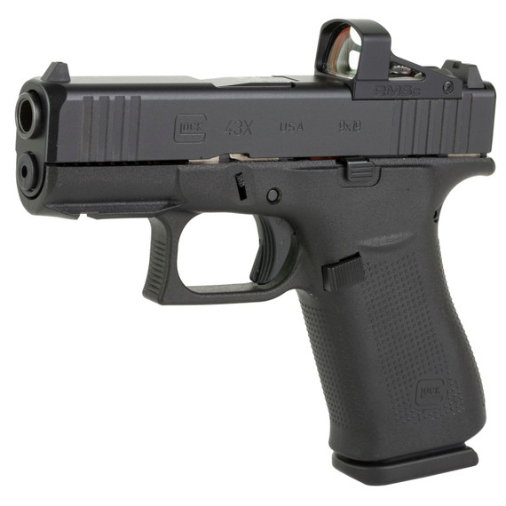 Glock 43X MOS, TALO Exclusive, Striker Fired, Semi-automatic, Polymer Frame Pistol, Sub-Compact, 9MM, 3.41 in Barrel, nPVD Finish, Black, Fixed Sights, Includes RMSc Glass Edition 4MOA Dot Shield Optic, 10 Rounds, 2 Magazines, Right Hand UX4350201FRM