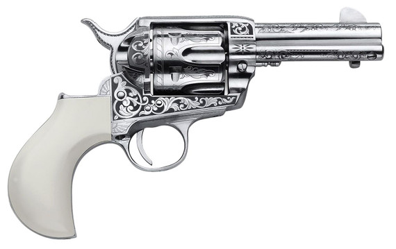 Cimarron PP346HUCKENG Huckleberry 45 Colt (LC) 6 Shot, 3.50 in Nickel Engraved Barrel, Cylinder & Frame, Poly-Ivory w/ inHuckleberry in Engraved On The Backstrap Grip , Revolver