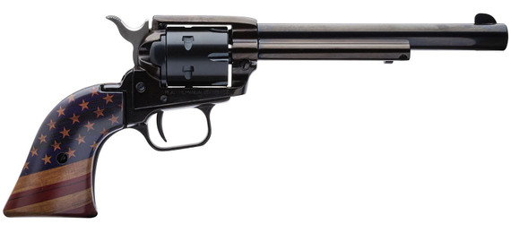 Heritage Mfg RR22B6GOLDUSA Rough Rider 22 LR 6 Shot, 6.50 in Black Oxide Steel Barrel, Black Oxide Zinc Alloy Frame, Black Oxide Cylinder, Gold USA Flag Grip, Exposed Hammer , Revolver