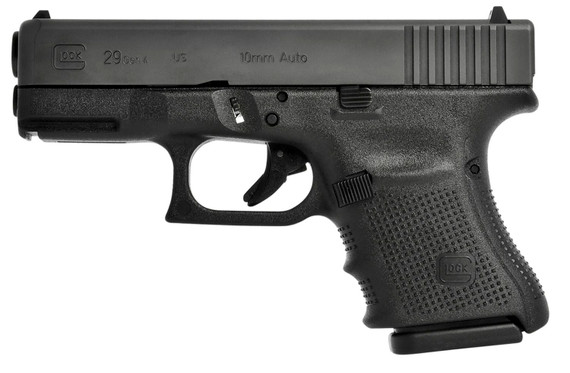 Glock UG2950201 G29 Gen4 Sub-Compact 10mm Auto 10+1 3.78 in Black Polygonal, Rifled Barrel, Matte Black Serrated Slide, Black Polymer Frame w/Picatinny Rail, Black Textured Finger Grooved w/Interchangeable Backstrap Grip, Right Hand, USA Made, Pistol