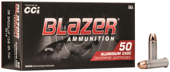 CCI 3519 Blazer 38Special +P 158gr Total Metal Jacket 50 Per Box/20 Case Centerfire, Handgun Ammunition