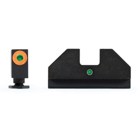 XS Sights F8 Night Sight, Fits Glock Models 17/19/22/23/24/26/27/31/32/33/34/35/36/38/, Taurus G3c/GX4/New Production G3, Walther PDP, Green with Orange Outline Front, Green Rear, Tritium Front/Rear GL-F006P-5