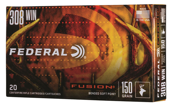 Federal F308FS1 Fusion 308Win 150gr Bonded Soft Point 20 Per Box/10 Case Centerfire, Rifle Ammunition