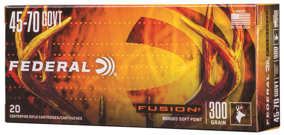 Federal F4570FS1 Fusion 45-70Gov 300gr Bonded Soft Point 20 Per Box/10 Case Centerfire, Rifle Ammunition