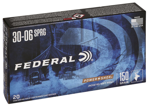 Federal 3006A Power-Shok 30-06Springfield 150gr Jacketed Soft Point 20 Per Box/10 Case Centerfire, Rifle Ammunition