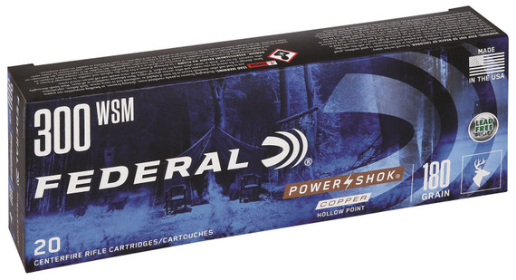 Federal 300WSMC Power-Shok 300WSM 180gr Jacketed Soft Point 20 Per Box/10 Case Centerfire, Rifle Ammunition