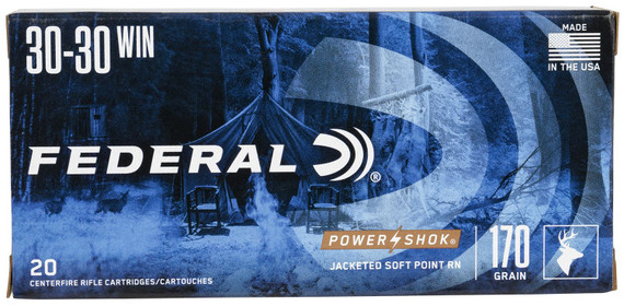Federal 3030B Power-Shok 30-30Win 170gr Jacketed Soft Point 20 Per Box/10 Case Centerfire, Rifle Ammunition